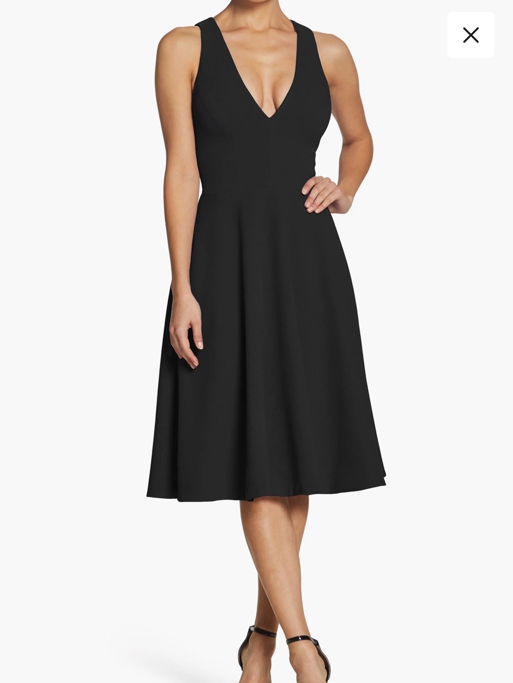 Dress the Population Black V-Neck Midi Fit & Flare Dress